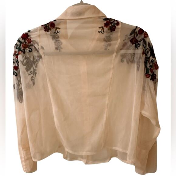Danity Paris Sheer Mesh Floral Embroidered Crop Top, Cream, size S - Picture 7 of 7